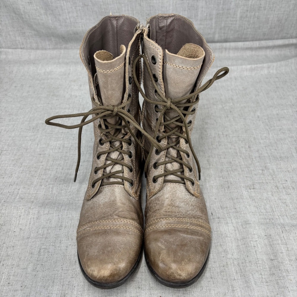 Steve Madden Troopa Boots Taupe Gray Brown Distressed Leather Combat Women's 10 - Picture 4 of 10